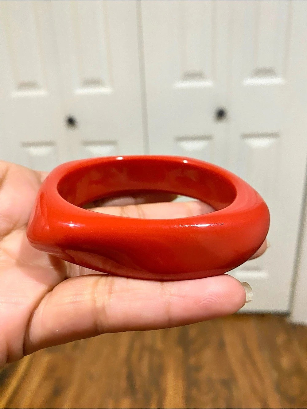 Red Sculptural Acrylic Bangle Bracelet